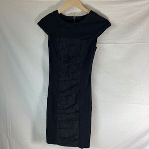 Ted Baker London Black Cap Sleeve Sheath Dress Gathered Front Panel Inse…